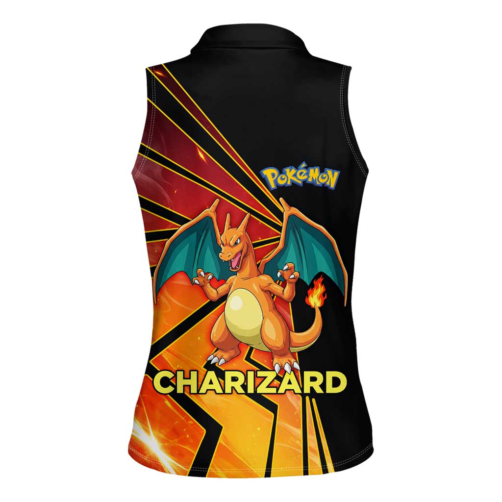 Charizard Poké Women Sleeveless Polo Shirt Retro Comic Style Explosion