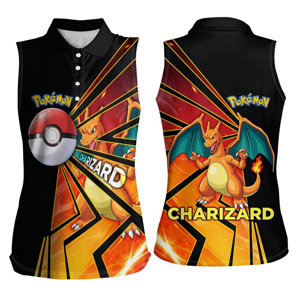 Charizard Poké Women Sleeveless Polo Shirt Retro Comic Style Explosion