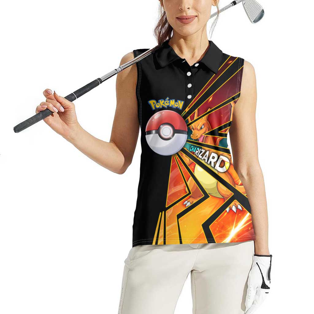 Charizard Poké Women Sleeveless Polo Shirt Retro Comic Style Explosion