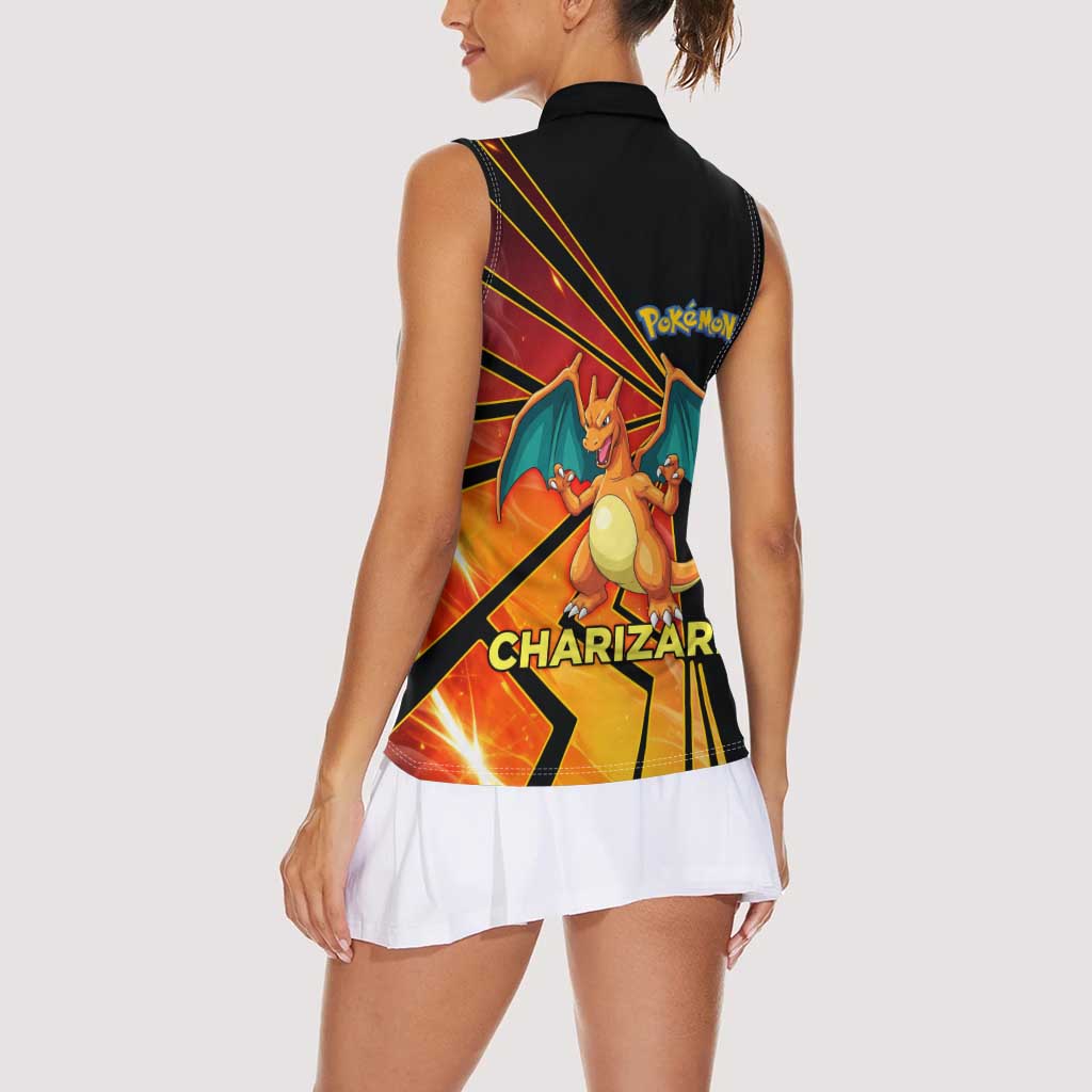 Charizard Poké Women Sleeveless Polo Shirt Retro Comic Style Explosion