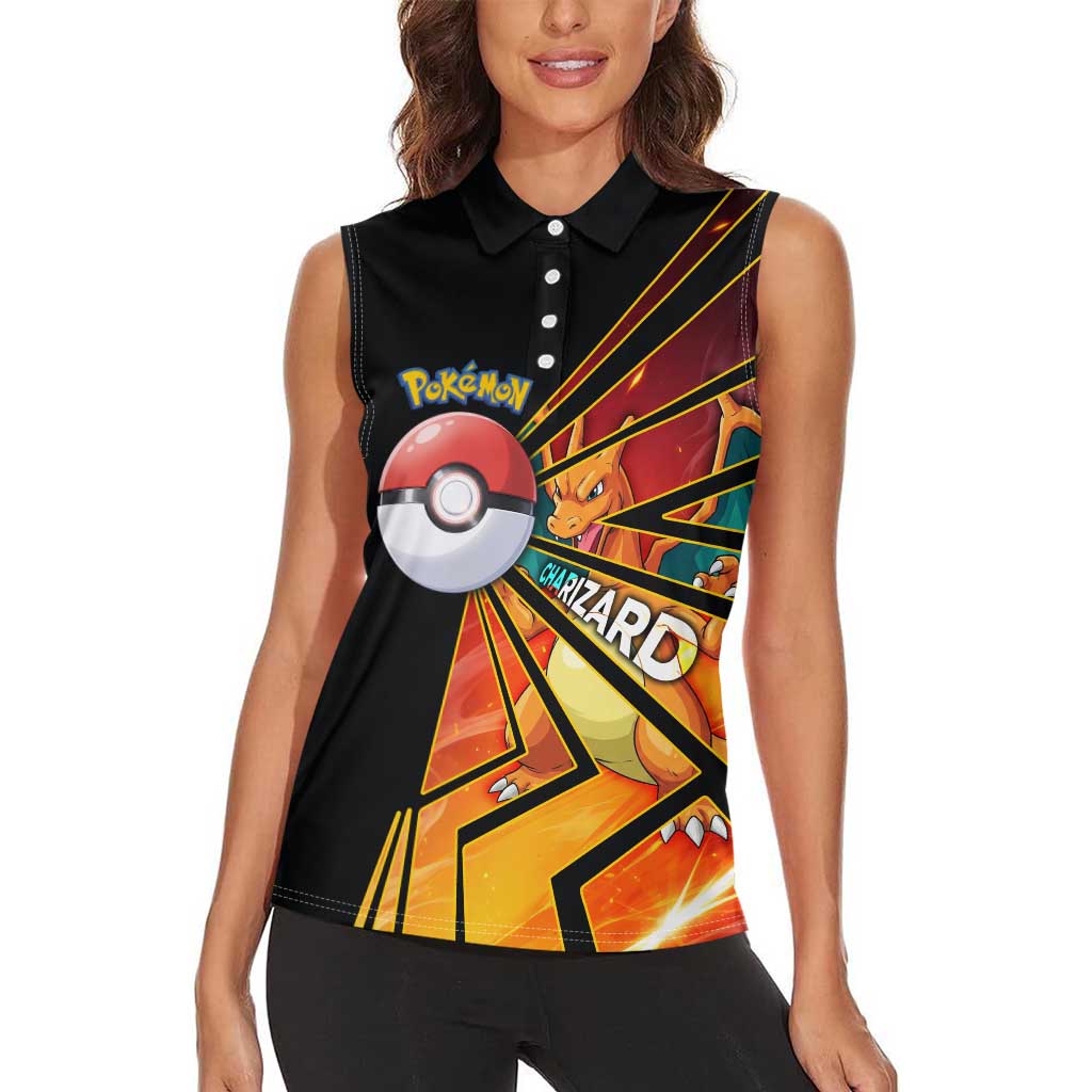 Charizard Poké Women Sleeveless Polo Shirt Retro Comic Style Explosion