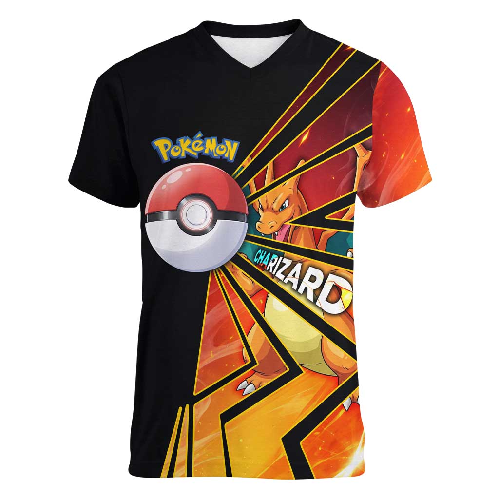 Charizard Poké Women V-Neck T-Shirt Retro Comic Style Explosion