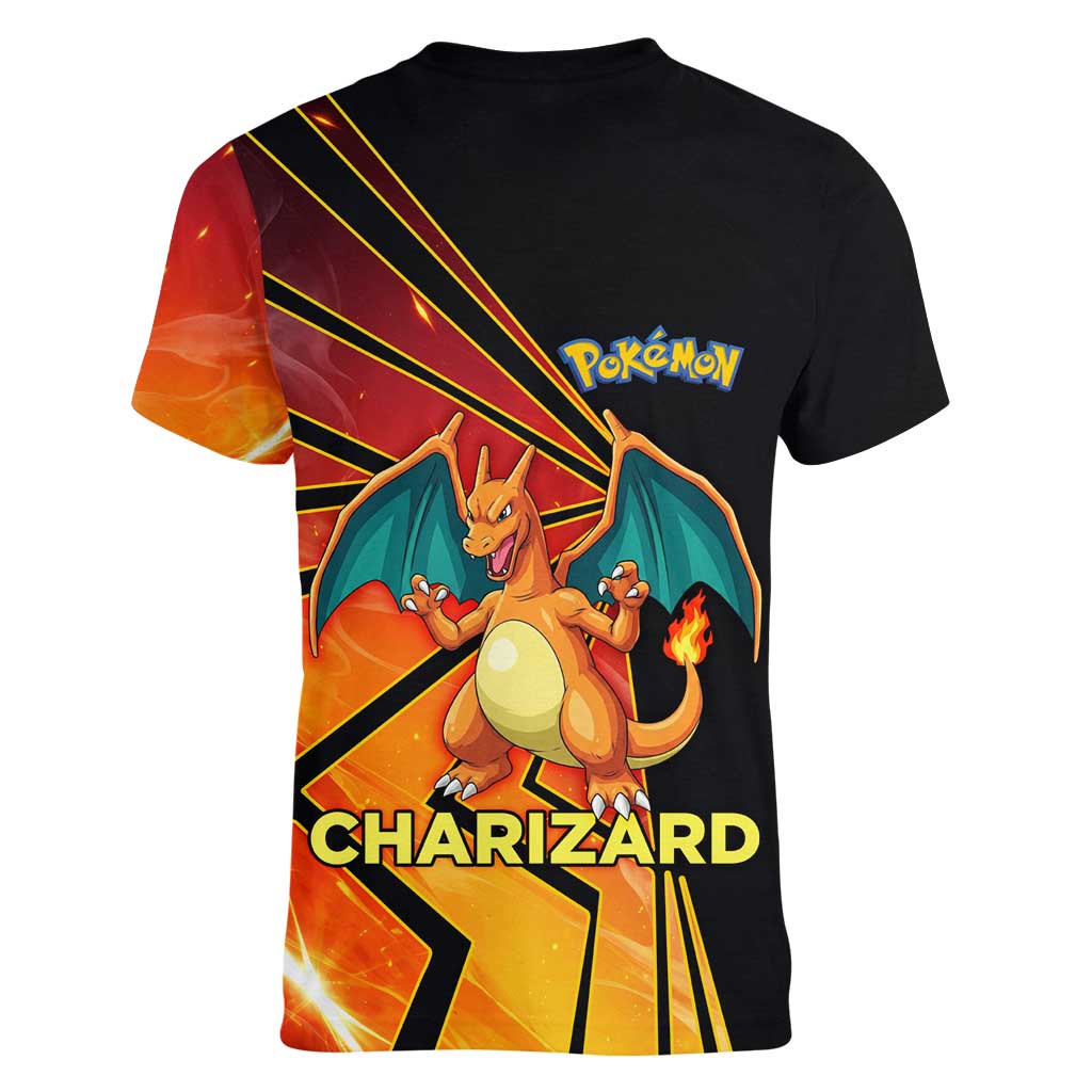 Charizard Poké Women V-Neck T-Shirt Retro Comic Style Explosion