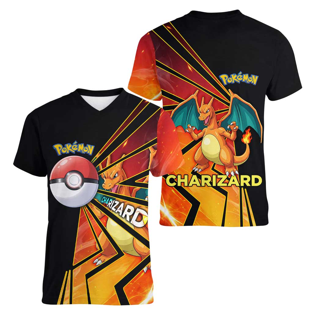 Charizard Poké Women V-Neck T-Shirt Retro Comic Style Explosion