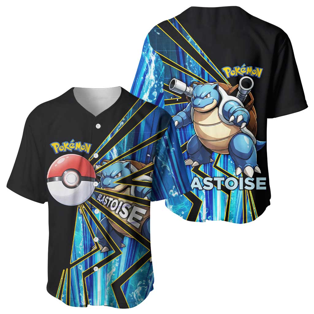 Blastoise Poké Baseball Jersey Aqua Burst Comic Style