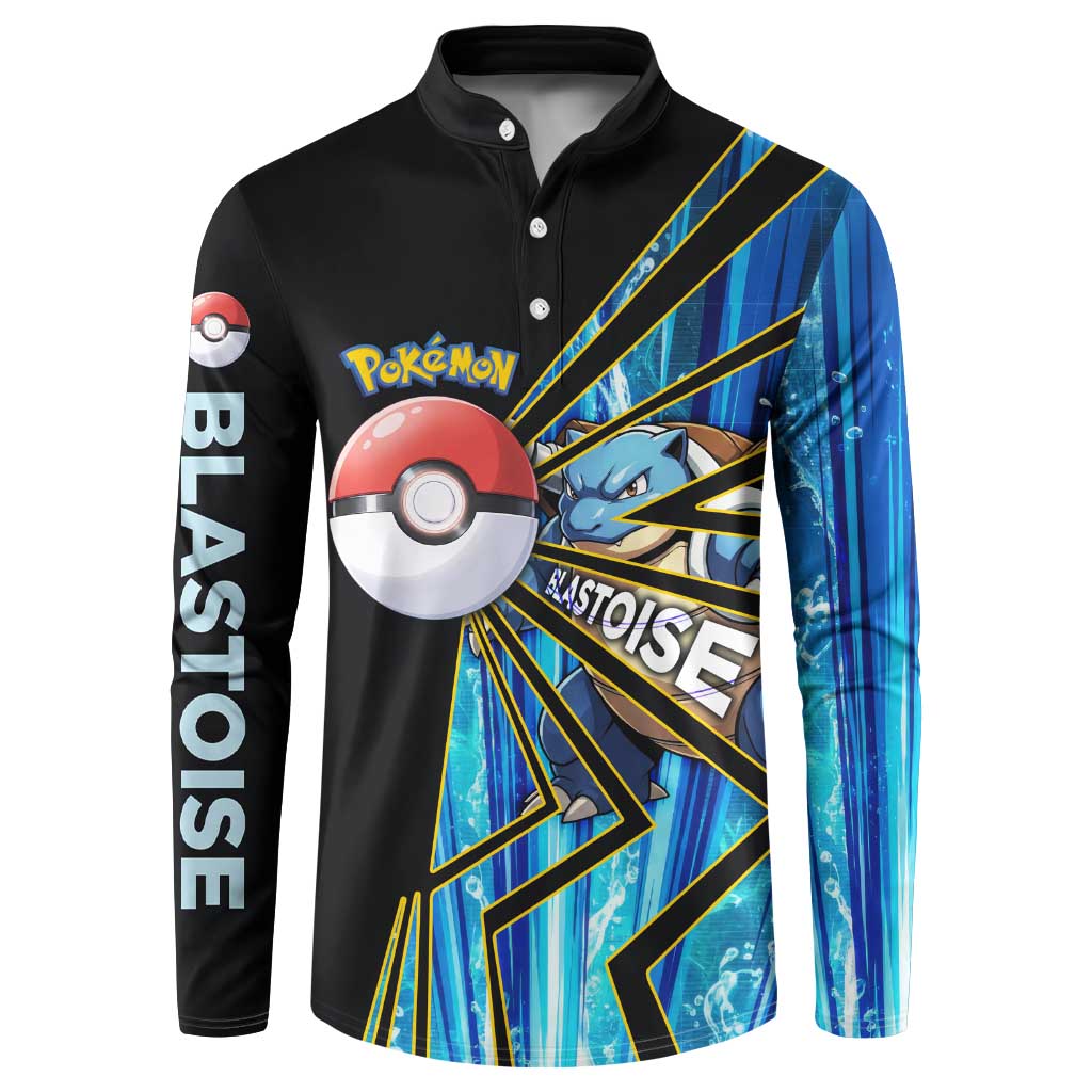 Blastoise Poké Button Sweatshirt Aqua Burst Comic Style