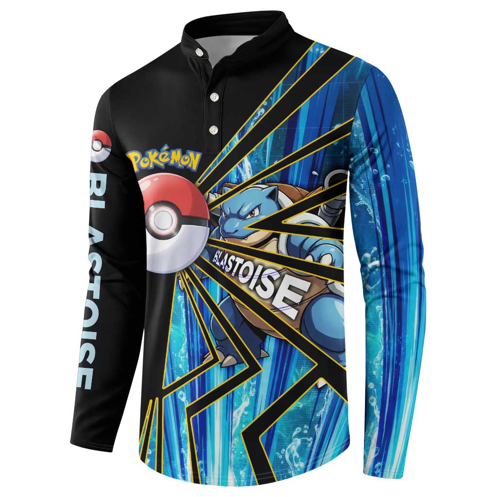 Blastoise Poké Button Sweatshirt Aqua Burst Comic Style