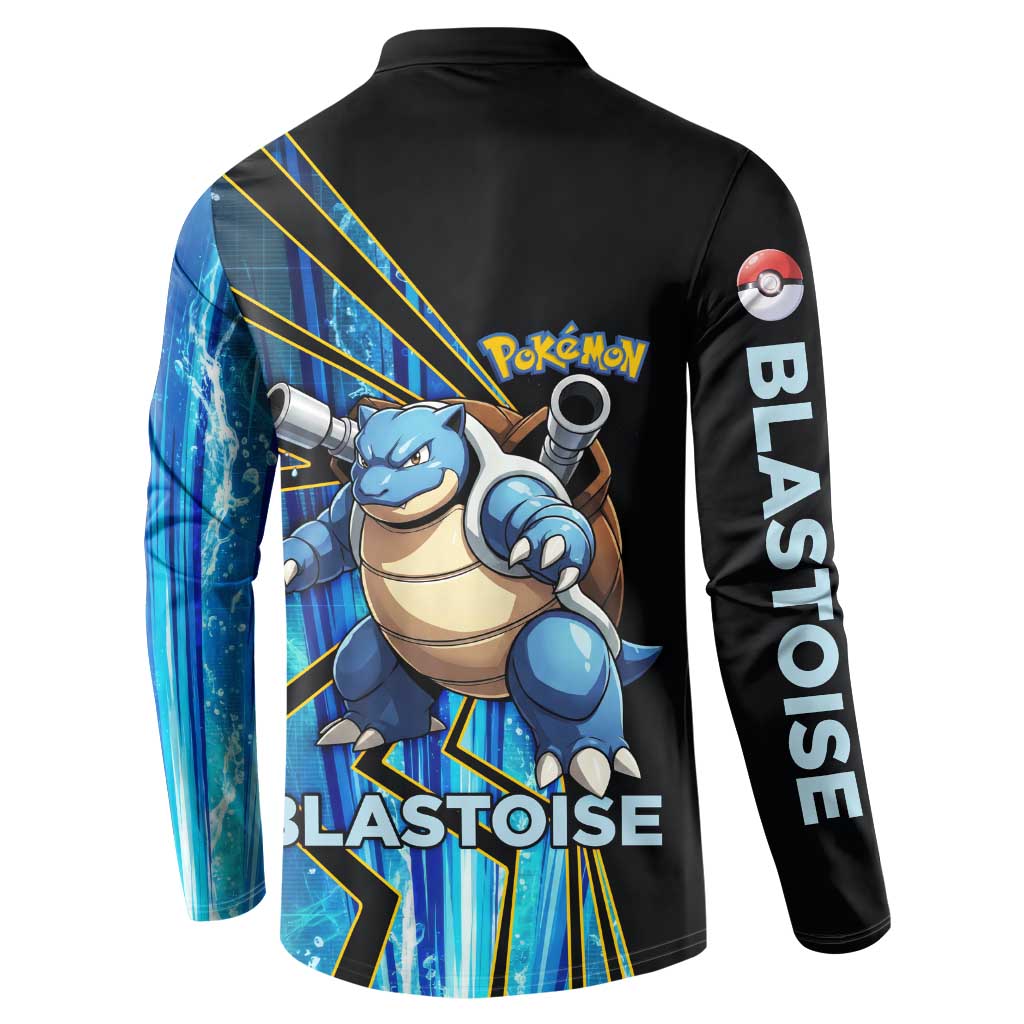 Blastoise Poké Button Sweatshirt Aqua Burst Comic Style