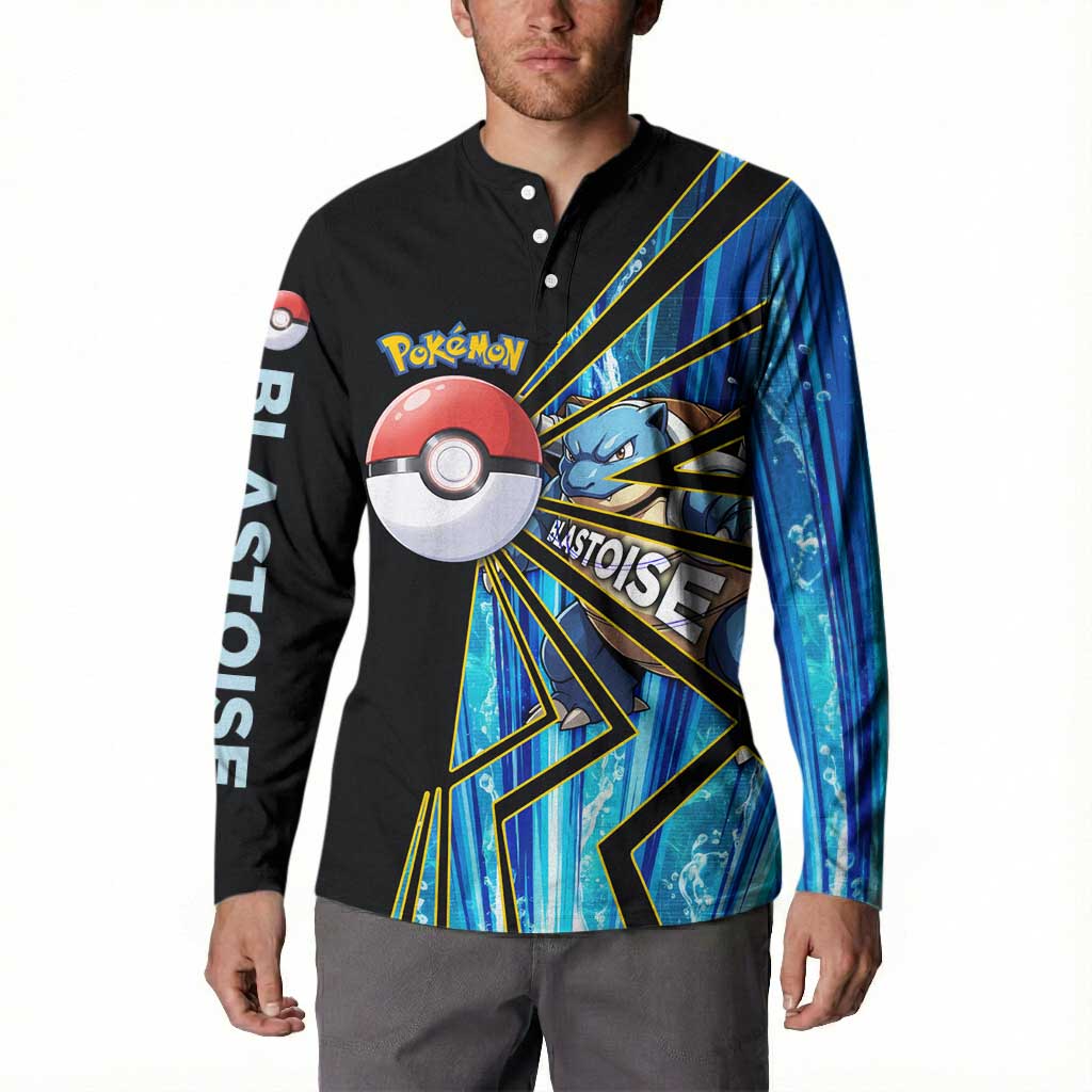 Blastoise Poké Button Sweatshirt Aqua Burst Comic Style