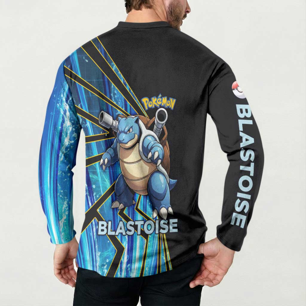 Blastoise Poké Button Sweatshirt Aqua Burst Comic Style