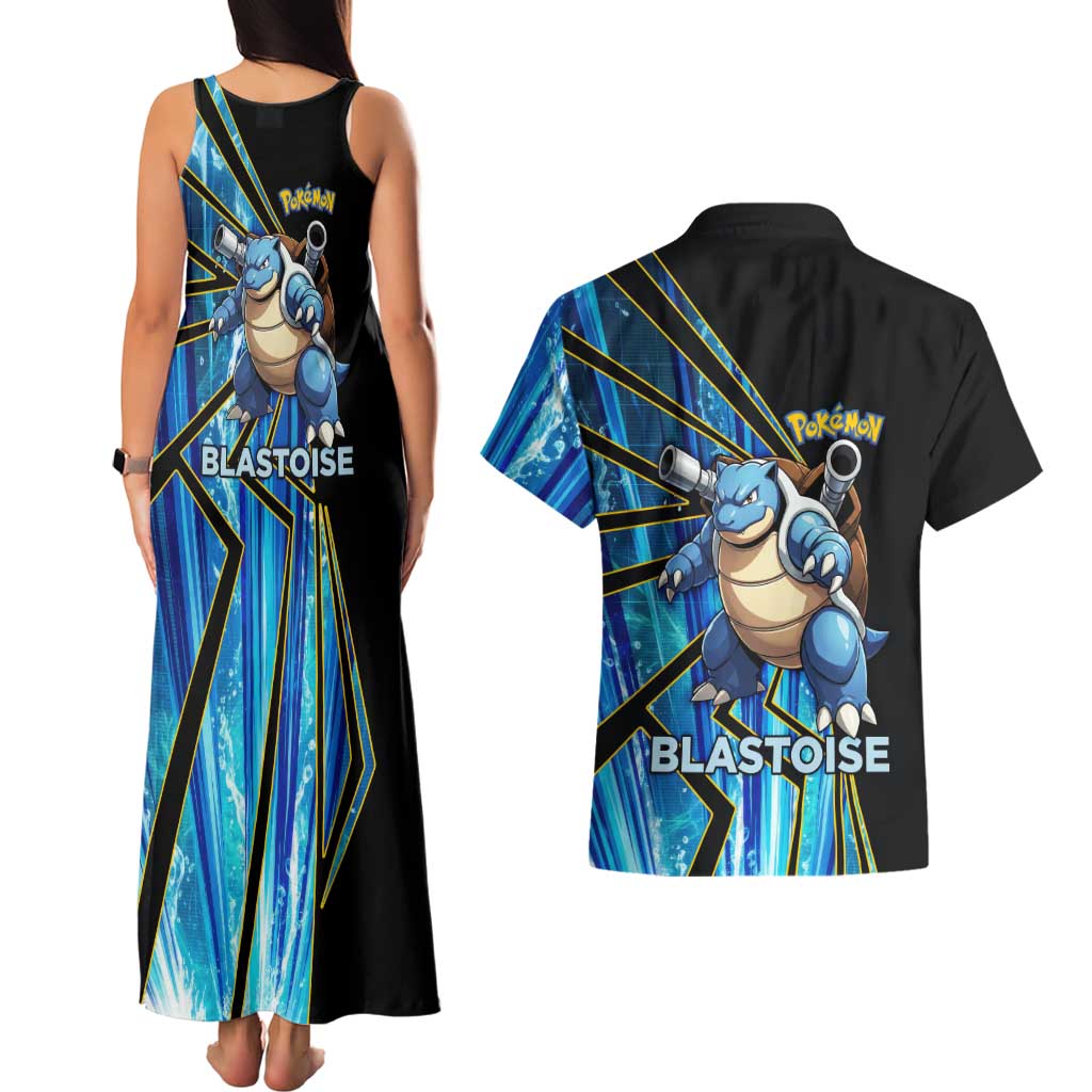 Blastoise Poké Couples Matching Tank Maxi Dress and Hawaiian Shirt Aqua Burst Comic Style