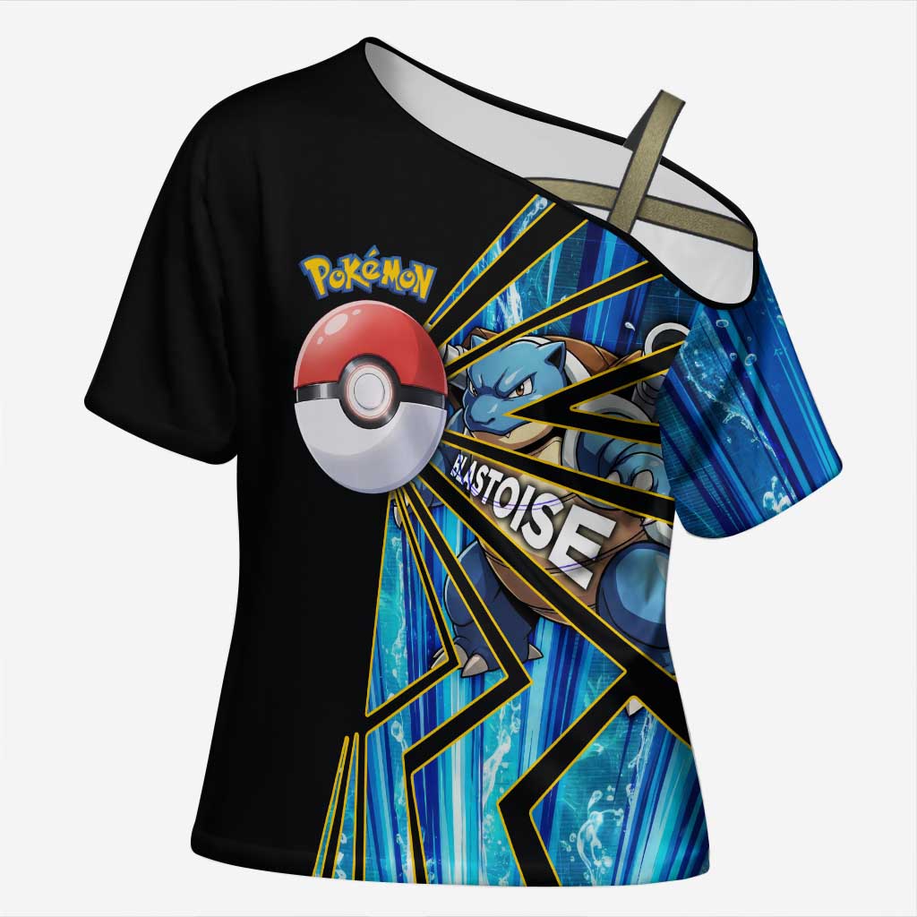 Blastoise Poké Cross Shoulder Shirt Aqua Burst Comic Style