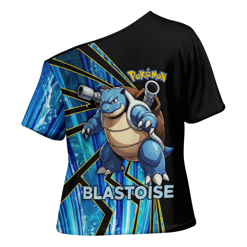 Blastoise Poké Cross Shoulder Shirt Aqua Burst Comic Style