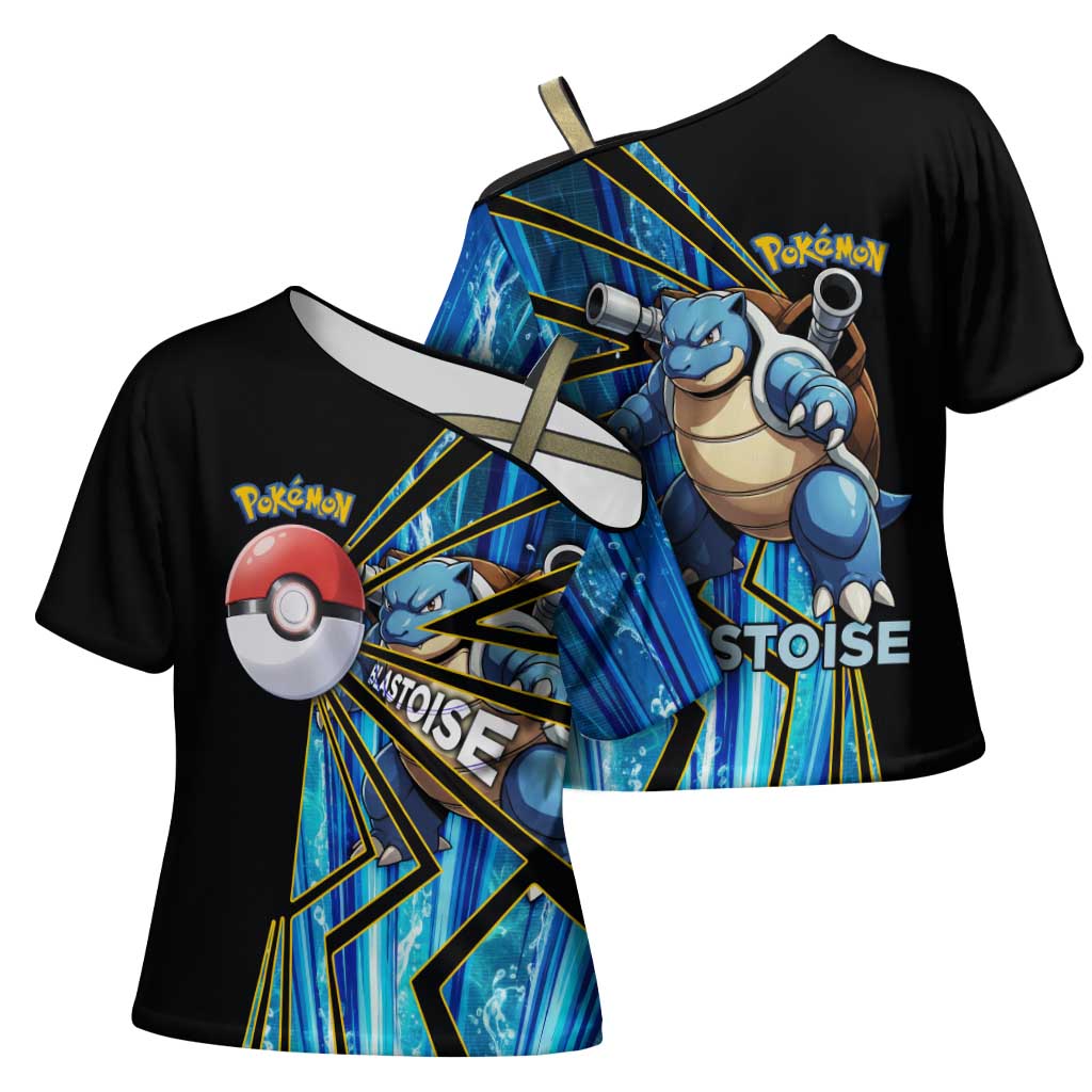 Blastoise Poké Cross Shoulder Shirt Aqua Burst Comic Style