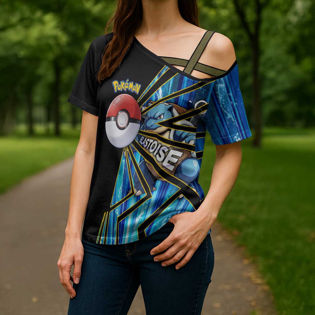 Blastoise Poké Cross Shoulder Shirt Aqua Burst Comic Style