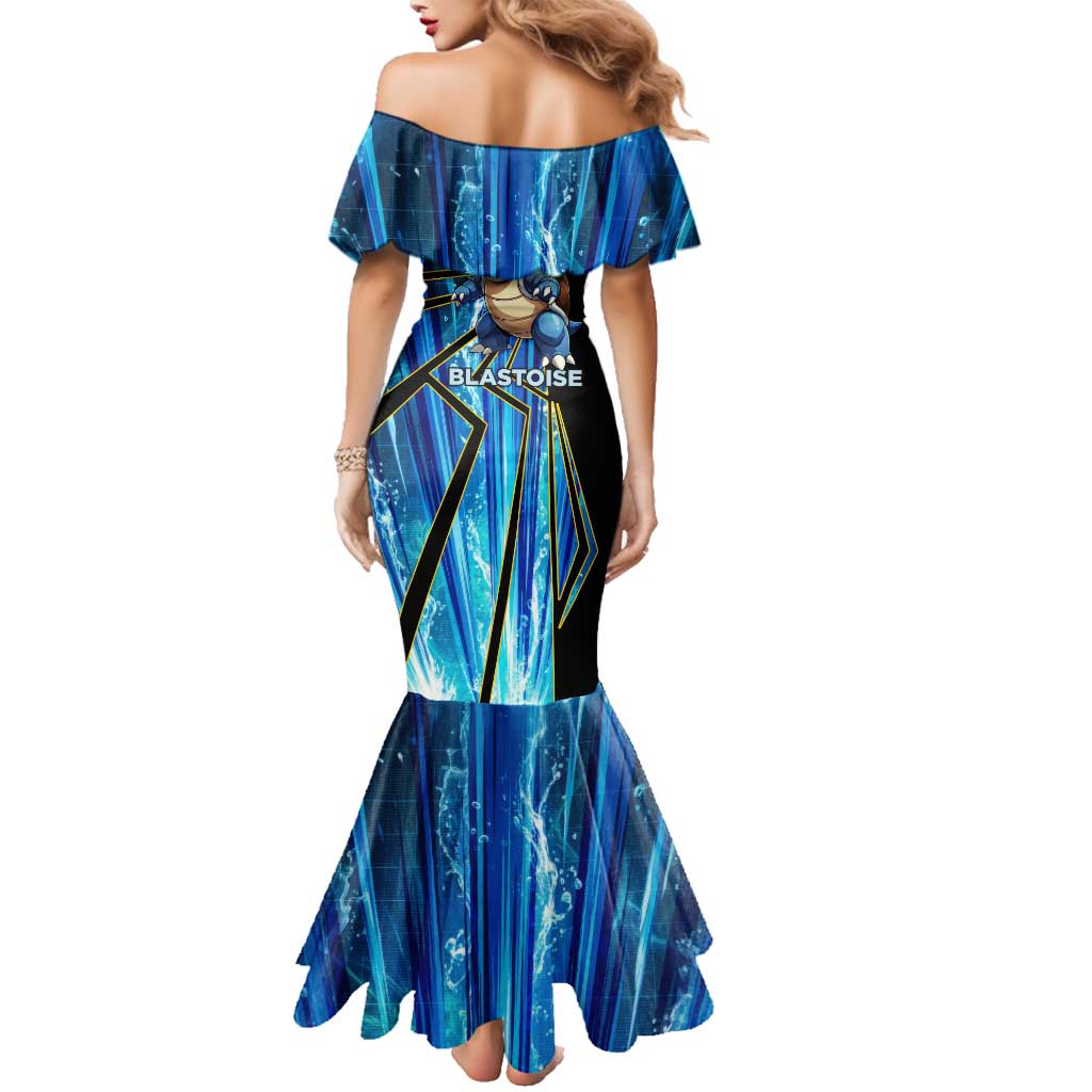 Blastoise Poké Family Matching Mermaid Dress and Hawaiian Shirt Aqua Burst Comic Style