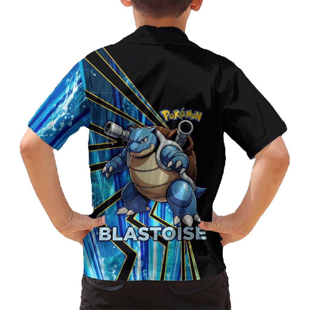 Blastoise Poké Family Matching Off Shoulder Short Dress and Hawaiian Shirt Aqua Burst Comic Style