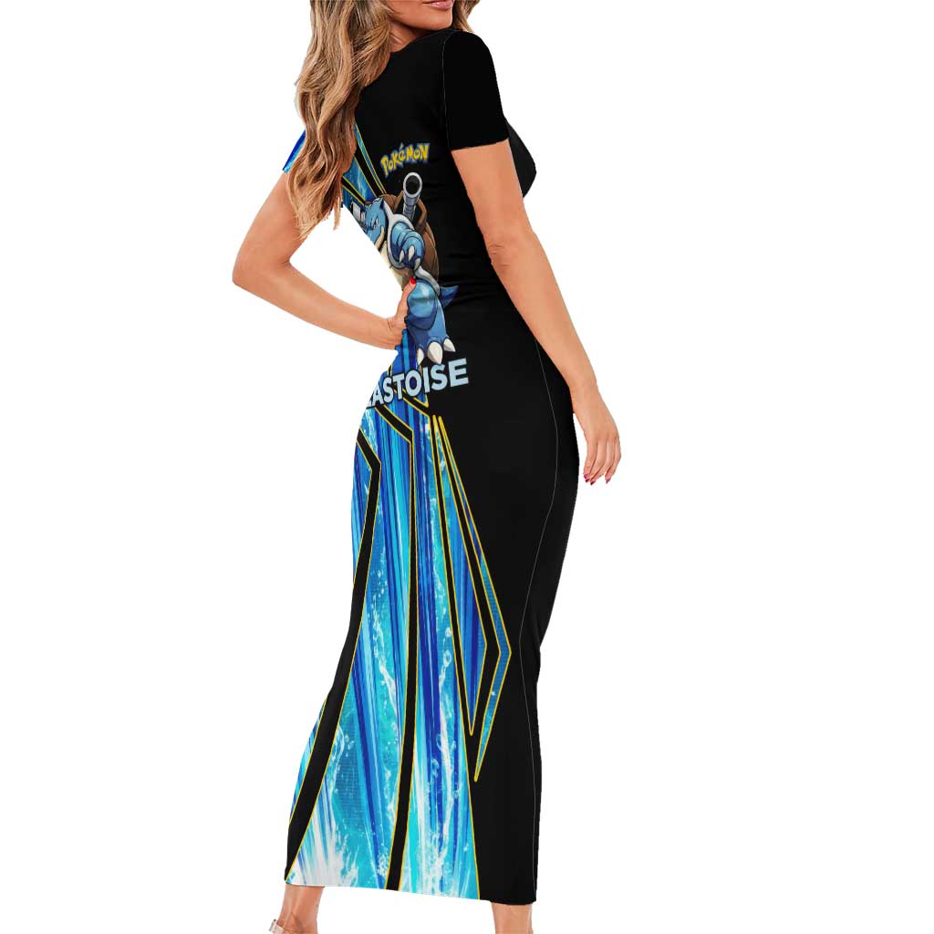 Blastoise Poké Family Matching Short Sleeve Bodycon Dress and Hawaiian Shirt Aqua Burst Comic Style
