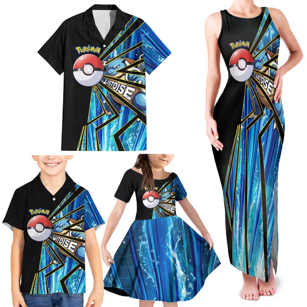 Blastoise Poké Family Matching Tank Maxi Dress and Hawaiian Shirt Aqua Burst Comic Style