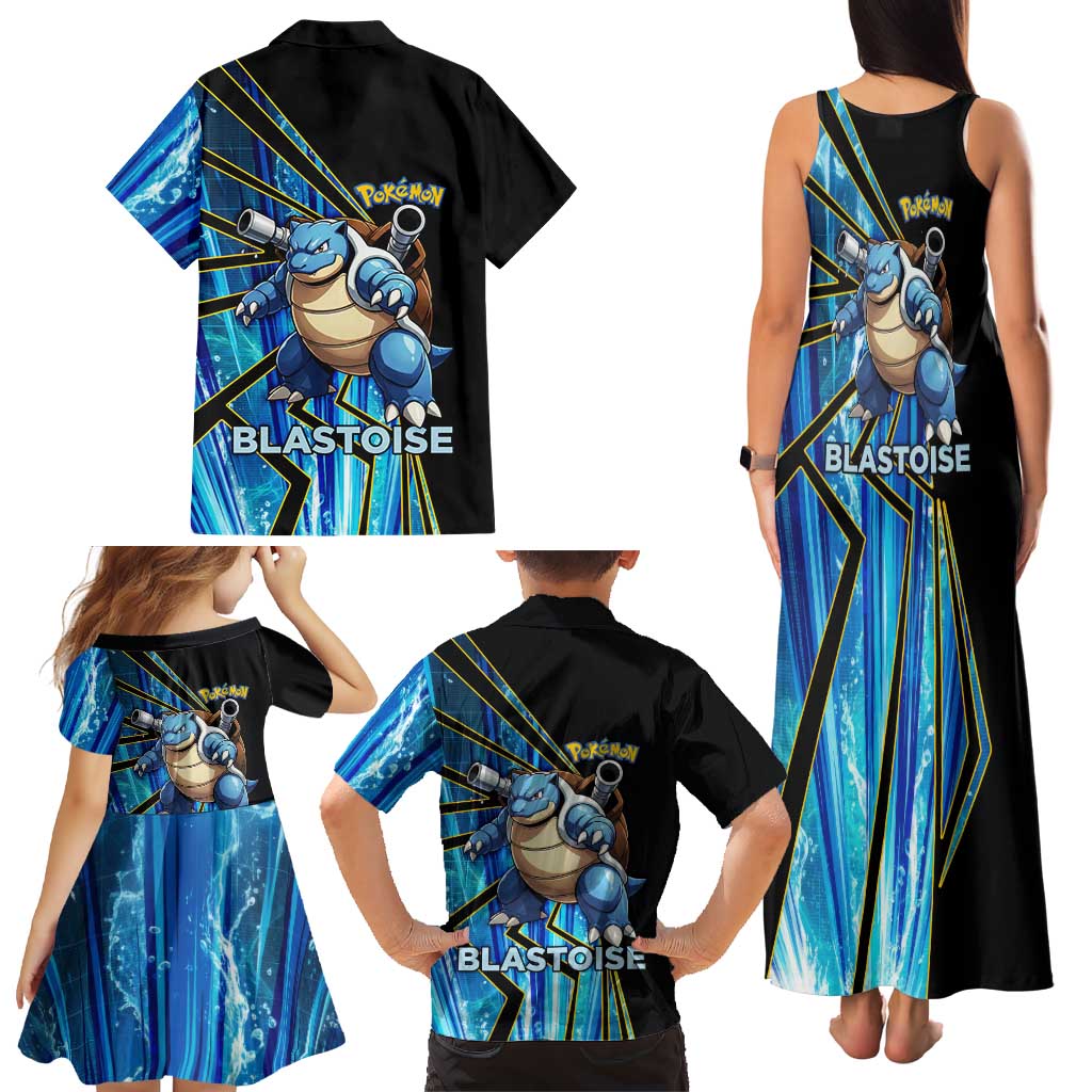 Blastoise Poké Family Matching Tank Maxi Dress and Hawaiian Shirt Aqua Burst Comic Style