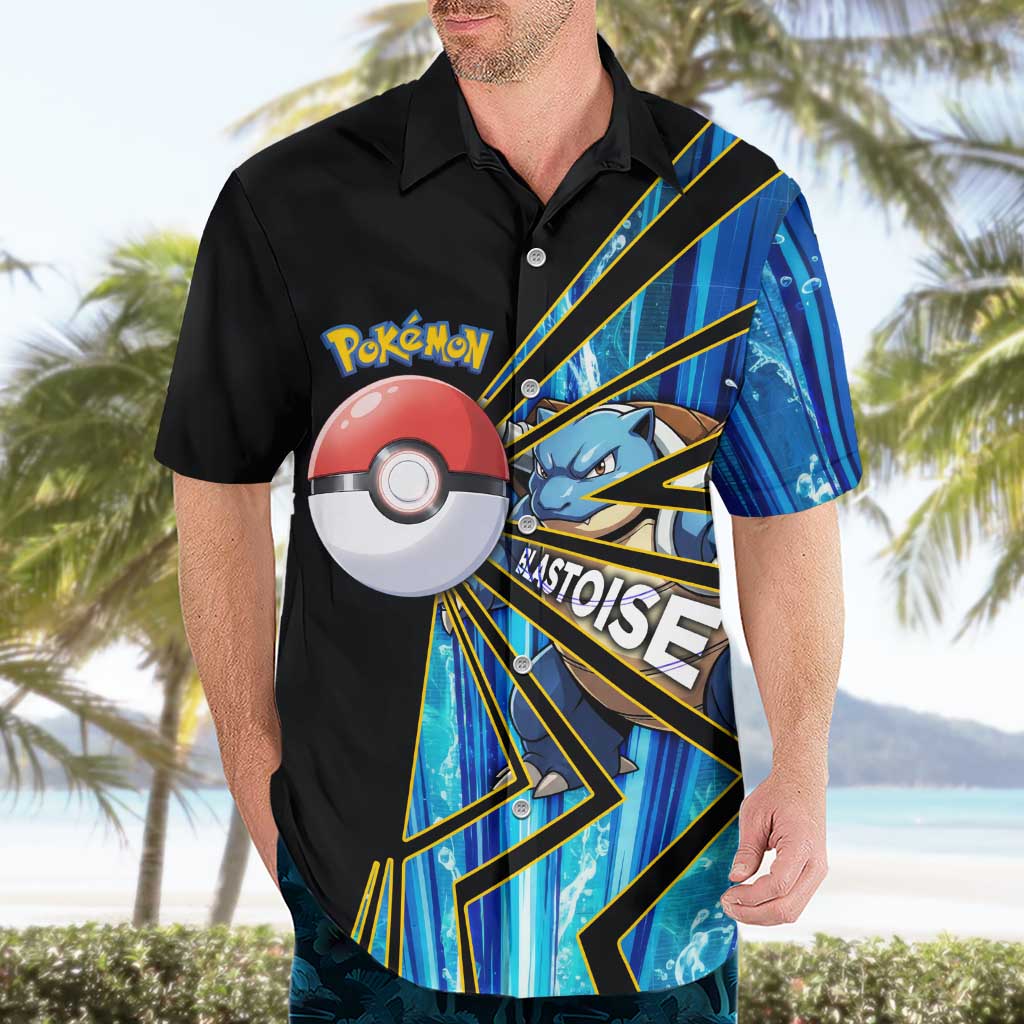 Blastoise Poké Hawaiian Shirt Aqua Burst Comic Style