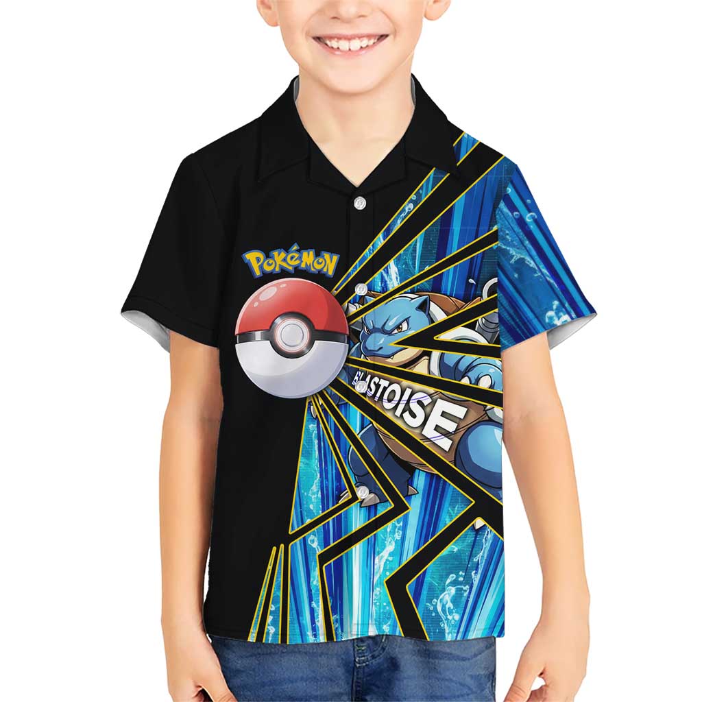 Blastoise Poké Hawaiian Shirt Aqua Burst Comic Style
