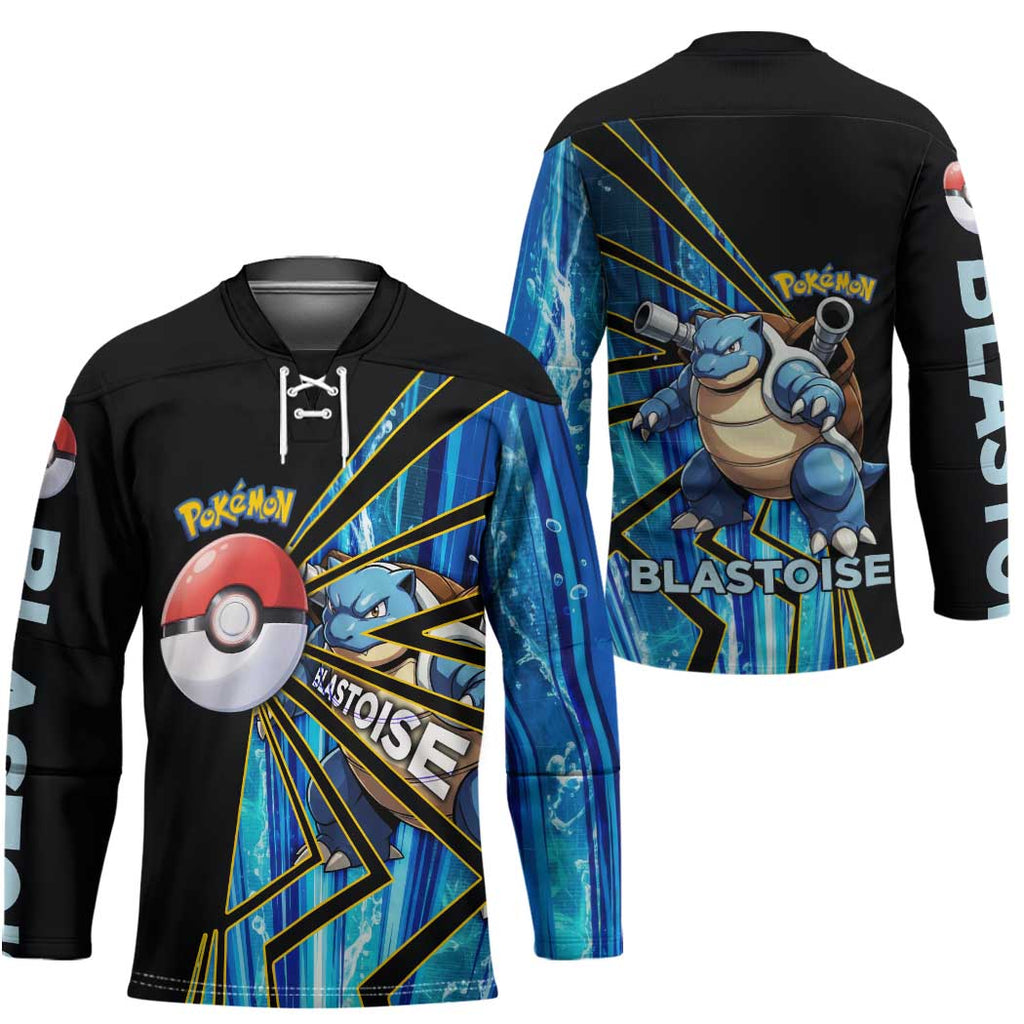 Blastoise Poké Hockey Jersey Aqua Burst Comic Style