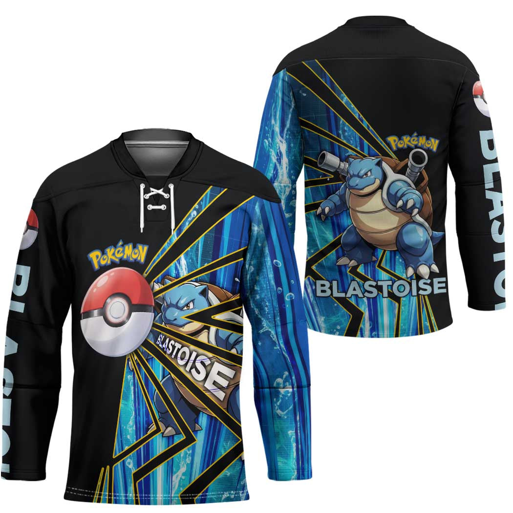 Blastoise Poké Hockey Jersey Aqua Burst Comic Style