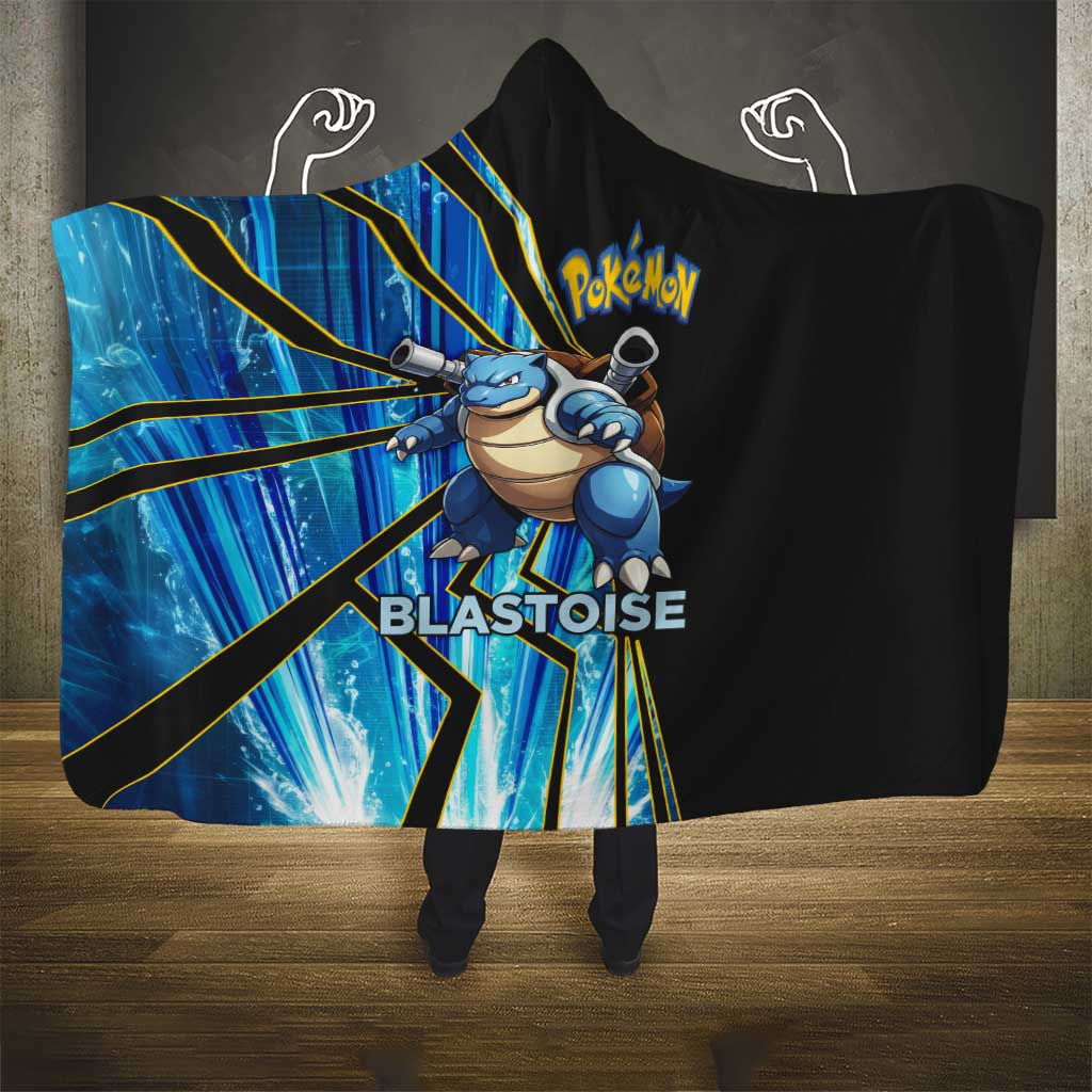 Blastoise Poké Hooded Blanket Aqua Burst Comic Style