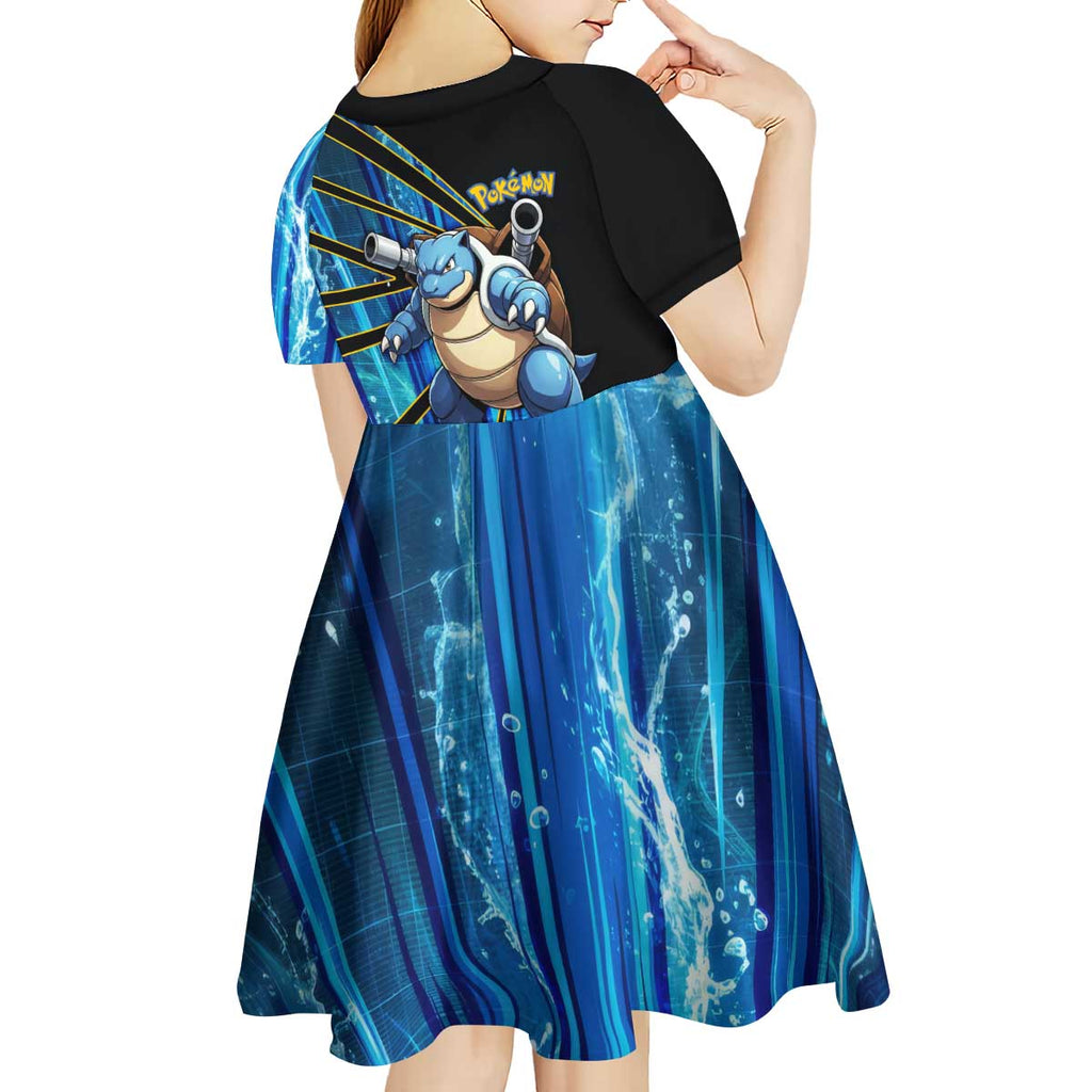 Blastoise Poké Kid Short Sleeve Dress Aqua Burst Comic Style