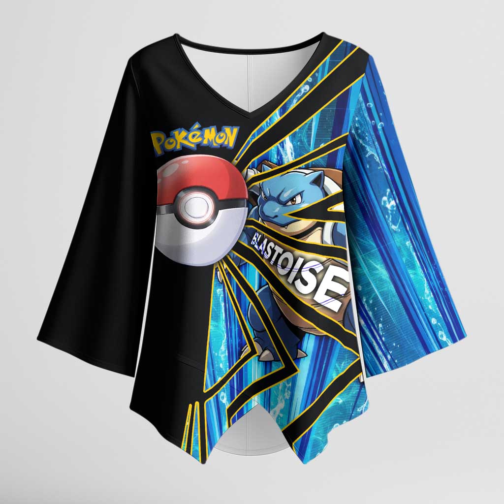 Blastoise Poké Kimono Sleeve Blouse Aqua Burst Comic Style