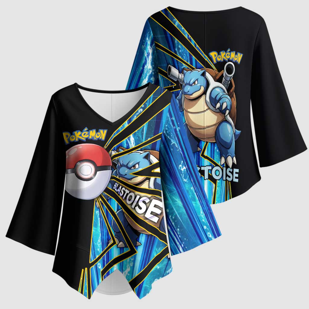 Blastoise Poké Kimono Sleeve Blouse Aqua Burst Comic Style