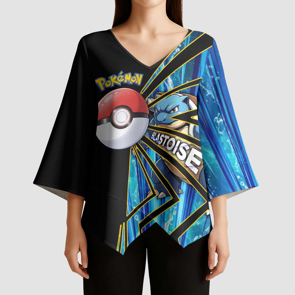 Blastoise Poké Kimono Sleeve Blouse Aqua Burst Comic Style