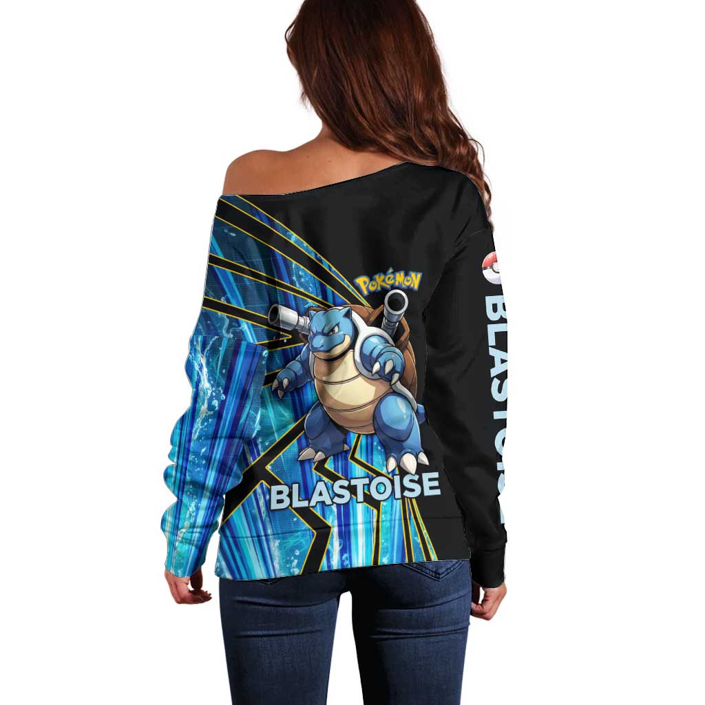 Blastoise Poké Off Shoulder Sweater Aqua Burst Comic Style