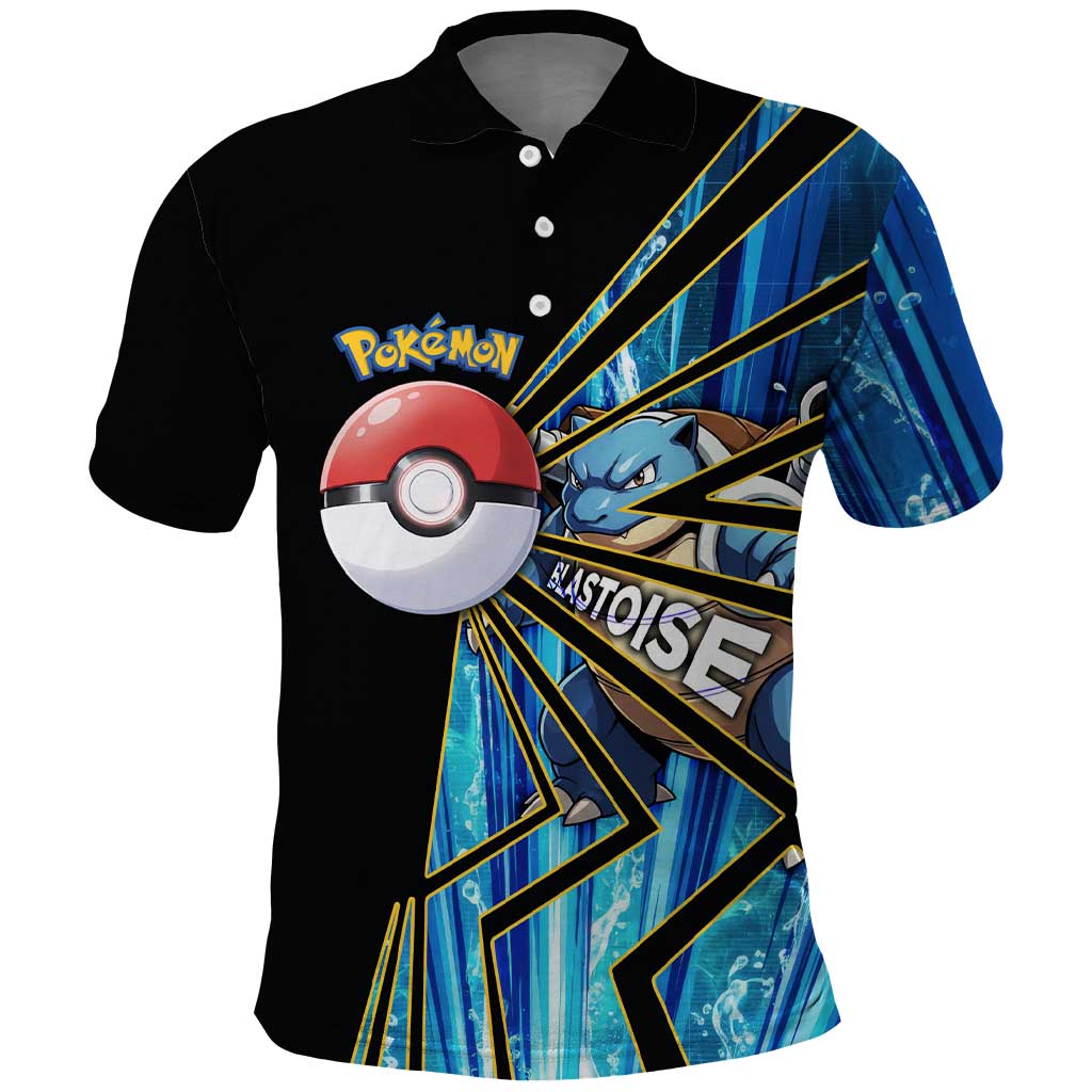 Blastoise Poké Polo Shirt Aqua Burst Comic Style