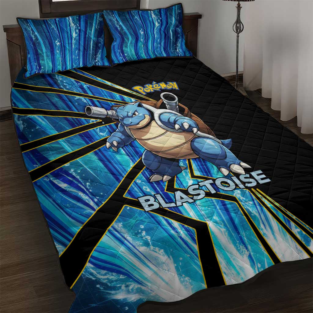 Blastoise Poké Quilt Bed Set Aqua Burst Comic Style