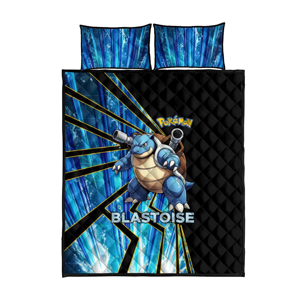 Blastoise Poké Quilt Bed Set Aqua Burst Comic Style