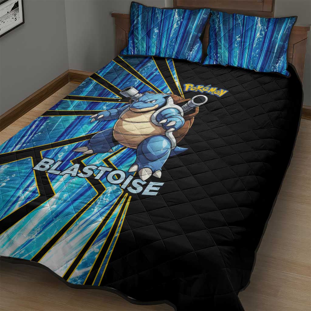 Blastoise Poké Quilt Bed Set Aqua Burst Comic Style
