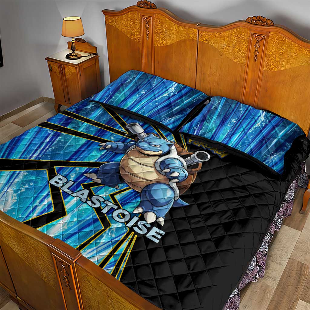 Blastoise Poké Quilt Bed Set Aqua Burst Comic Style