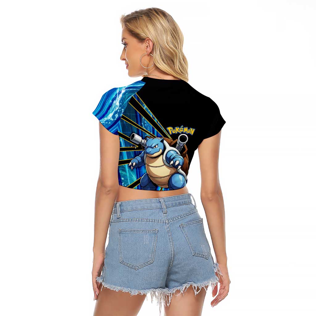 Blastoise Poké Raglan Cropped T Shirt Aqua Burst Comic Style