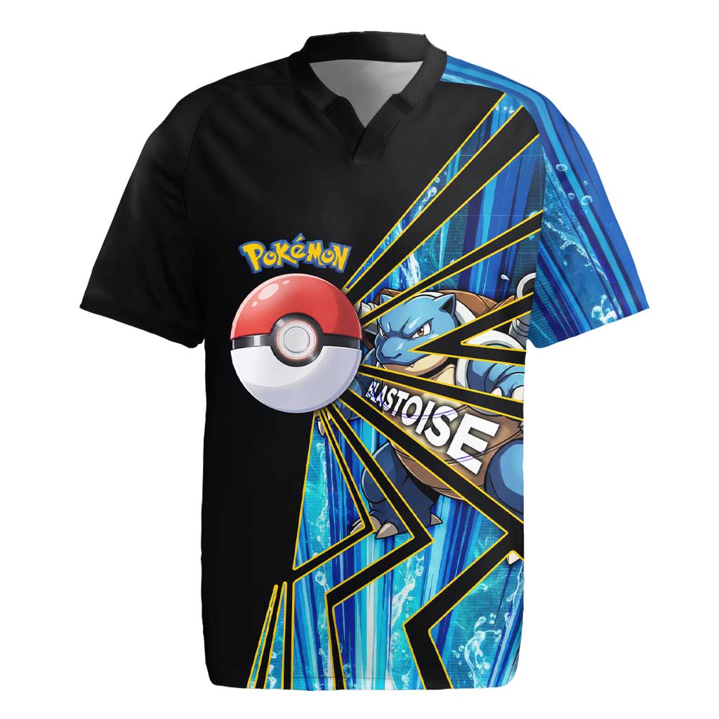 Blastoise Poké Rugby Jersey Aqua Burst Comic Style