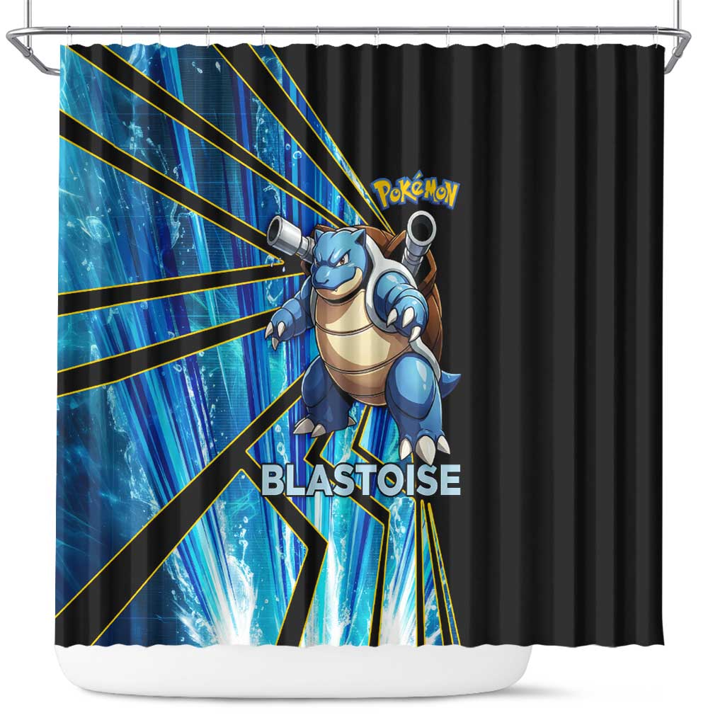 Blastoise Poké Shower Curtain Aqua Burst Comic Style