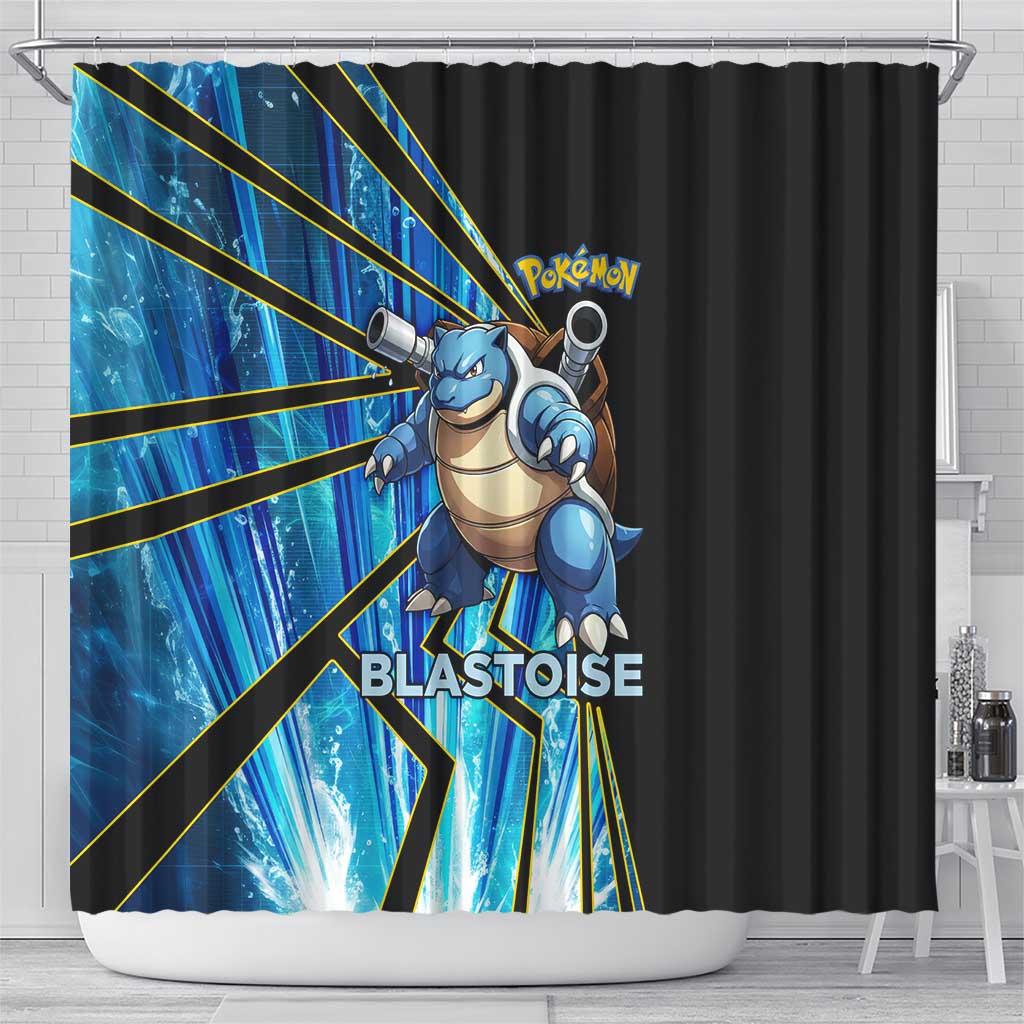 Blastoise Poké Shower Curtain Aqua Burst Comic Style