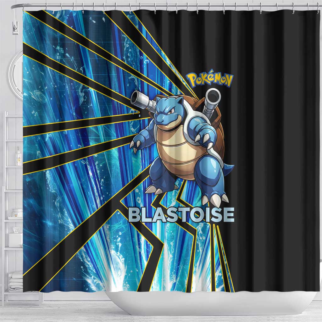 Blastoise Poké Shower Curtain Aqua Burst Comic Style