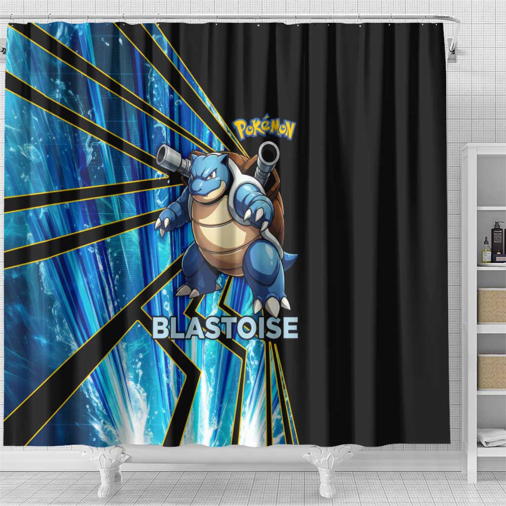 Blastoise Poké Shower Curtain Aqua Burst Comic Style