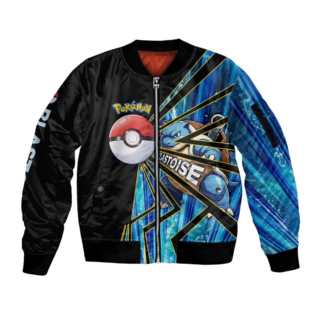 Blastoise Poké Sleeve Zip Bomber Jacket Aqua Burst Comic Style