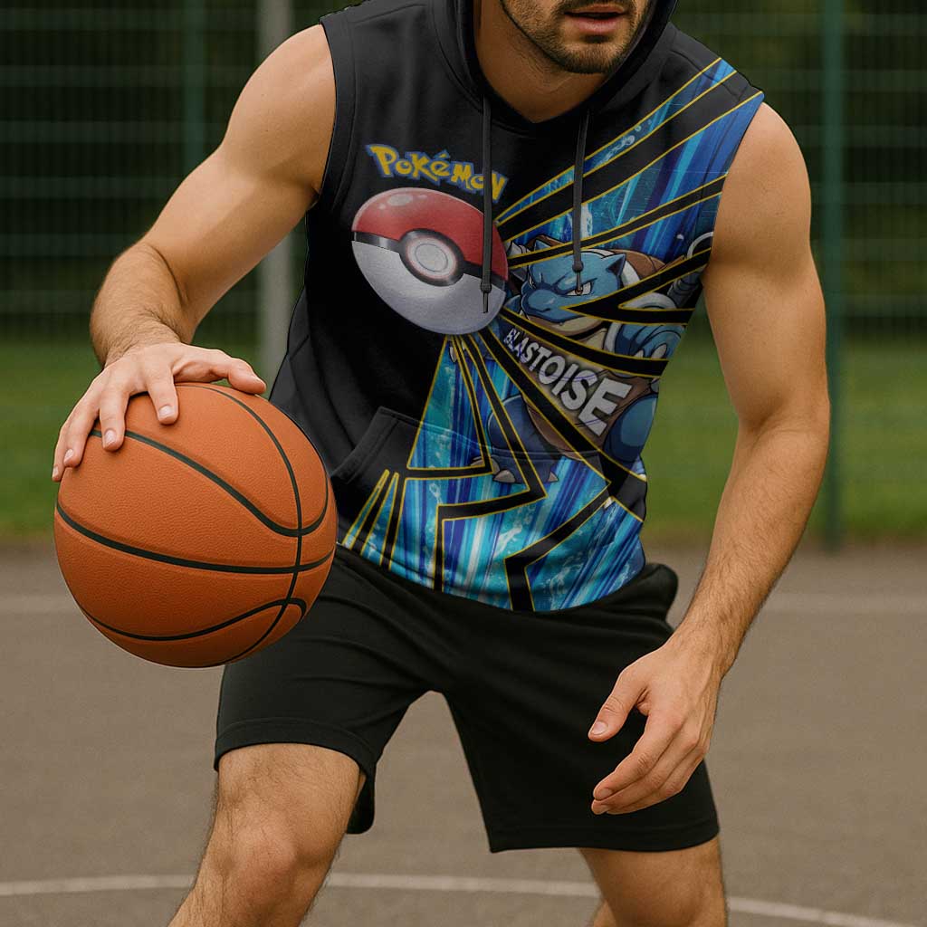 Blastoise Poké Sleeveless Hoodie Aqua Burst Comic Style