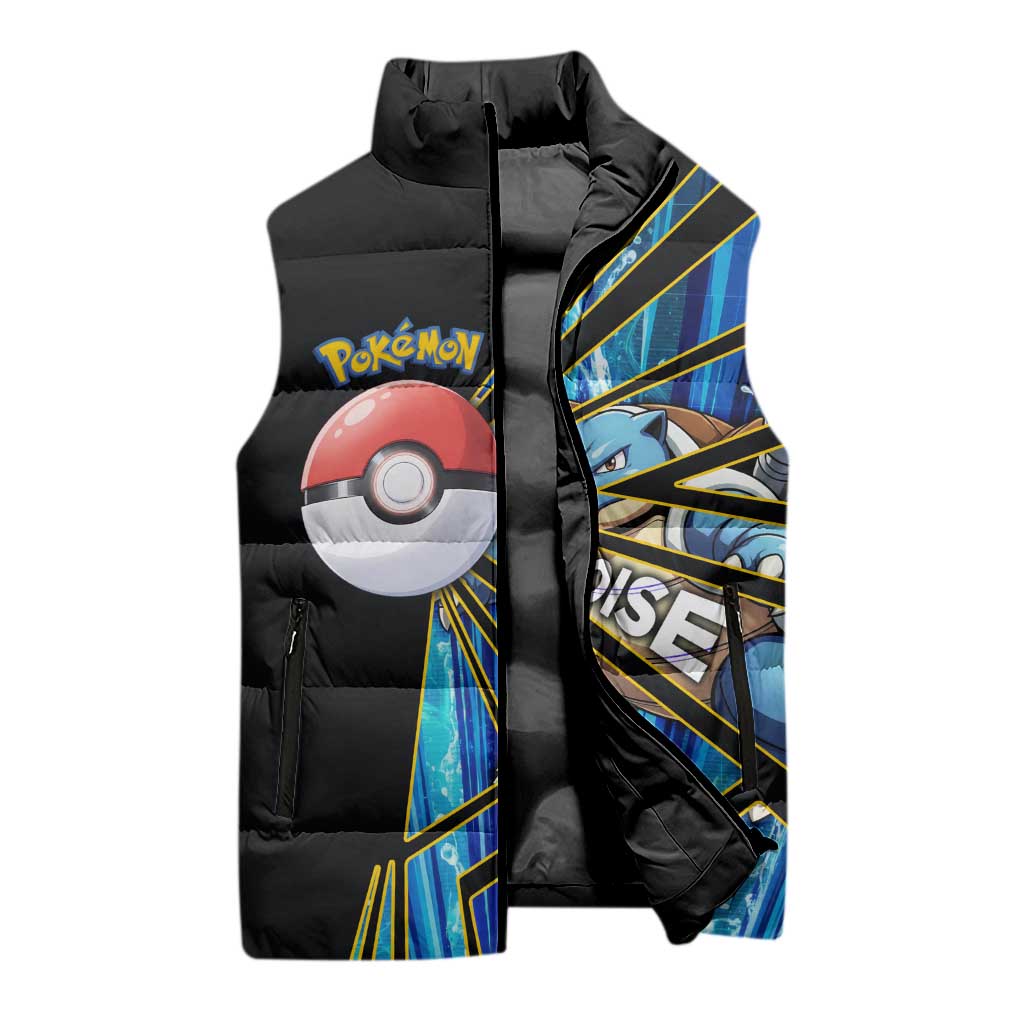 Blastoise Poké Sleeveless Puffer Jacket Aqua Burst Comic Style