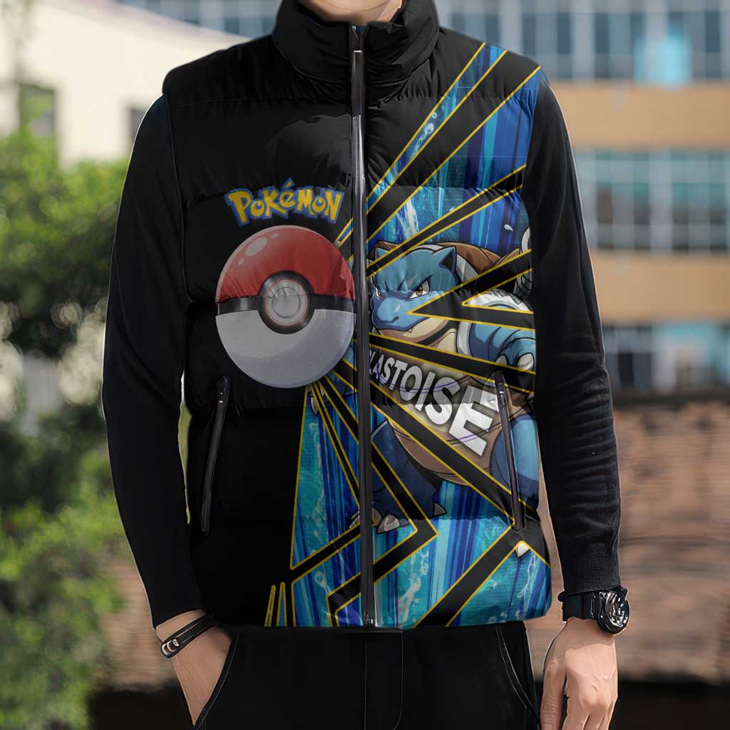 Blastoise Poké Sleeveless Puffer Jacket Aqua Burst Comic Style