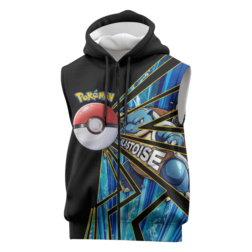 Blastoise Poké Sleeveless Zip Hoodie Aqua Burst Comic Style